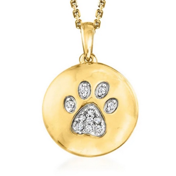 Ross-Simons l Diamond Paw Print Circle Pendant Necklace 18KT Gold Over Sterling - Picture 2 of 16